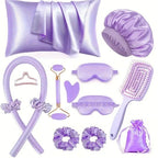 13-Piece Heatless Curls & Sleep Set – Curling Rod, Pillowcase, Eye Mask & Cap